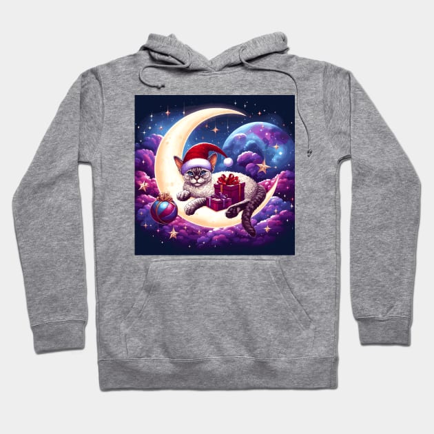 Devon Rex Cat On The Moon Christmas Hoodie by Graceful Designs